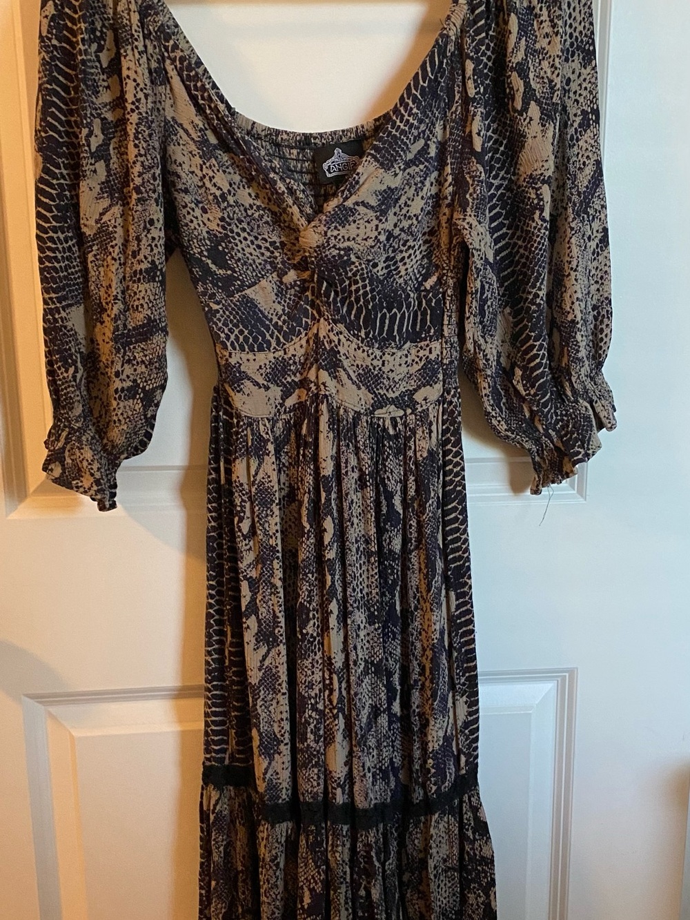 Angie Snake-Print Maxi Dress in Tan and Black - Picture 3 of 6